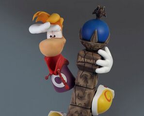 Une statue de Rayman et du sceptre du Leptys.