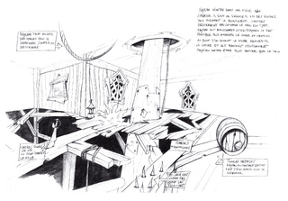 Concept art décrivant une phase de gameplay qui a été finalement abandonnée.
