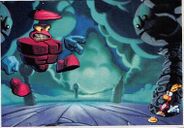 Rayman affrontant Mr Stone dans les Montagnes Bleues.