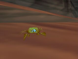 Un crabe dans Rayman 2, dans le Sanctuaire d'Eau et de Glace, observé avec la vue à la première personne.