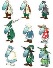 Concept arts de Ptizêtres pour Rayman 3, que l'on peut voir dans l'artbook du jeu.