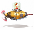 Artwork de Rayman dans le véhicule volant qu'il utilise pour affronter Barbe-Tranchante et son Grolgoth dans l'Esprit des Anciens.
