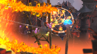 Un Champibumper menant à l'arrière-plan dans Rayman Legends