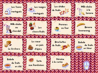 Liste des recettes disponibles.