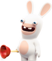 Egy Rabbid, aki WC pumpát tart a kezében.
