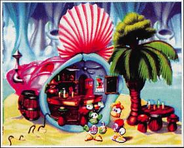 La crêperie-buvette de Joe dans les Caves de Skops. Rayman a cette fois son design définitif.