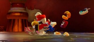 Rayman retenant les Lapins Crétins