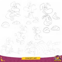 Concept arts de Rayman, l'un d'eux ayant inspiré l'artwork précédent.