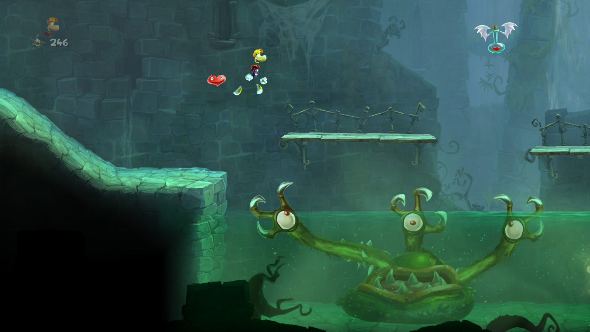 A creature with three Tentacle claws in a body of water.
