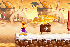 An exit sign seen at the end of a level in the Sweets world.
