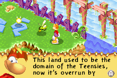Murfy and Rayman having a conversation at the start of the level.