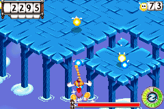 Rayman using the Throttle Copter to fly over the void.