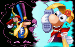 Rayman answering the Magician's phone call in the introduction cutscene