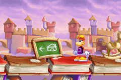 An exit sign seen at the beginning of a level in the Child world.