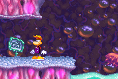 An exit sign seen at the end of a level in the Organic Cave.