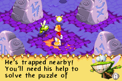 Murfy telling Rayman that Globox is trapped.