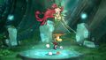 Betilla the Fairy getting her skirt blown up by Rayman.