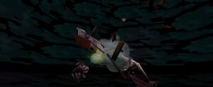 Rayman loses his left shoe in the explosion of the Buccaneer.