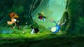 Rayman, Globox and two Teensies fighting.