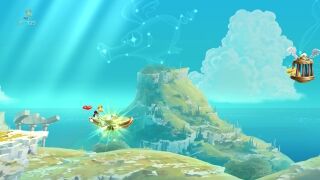 Murfy must move the flying shield in order for Rayman to reach the flying cage.