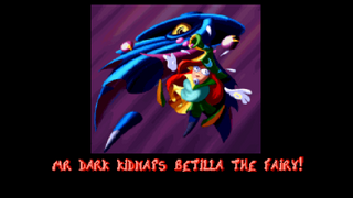 Mr Dark kidnapping Betilla after completion of Space Mama's Crater.