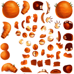 A sprite sheet for the unused carrot-themed Incrediballs