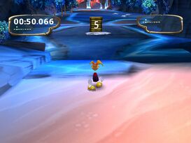 Rayman in a shady part of the Sands.