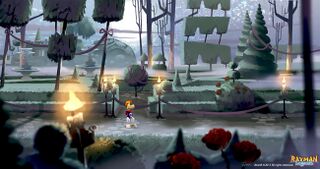Rayman outside the castle in Drak's Nightmare