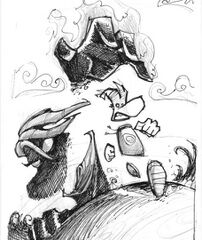 Sketch of Dark Rayman pursuing Rayman.