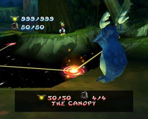 A hologram of Globox is used to represent the Canopy in the Hall of Doors.