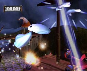 A Griskin attacking a Hoodboom.