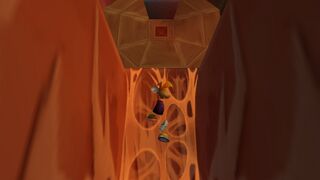 The spider web which replaces the stairs seen in other versions.