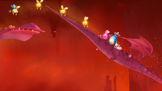 The heroes must jump across multiple dragons.
