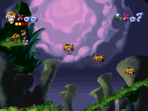 The scared platforms return to their original positions once Rayman has left them alone.