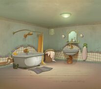 Grub's bathroom in the apartment.