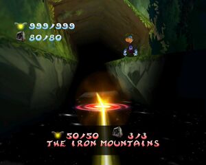 In this version, the Iron Mountains level has no hologram in the Hall of Doors. The dark tunnel in the background leads directly to the Buccaneer levels.
