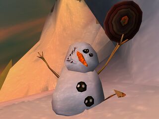 A snowman holding aloft an Hoodmonger hat.