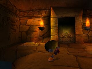 Rayman must use this Zombie Chicken egg to open that door.