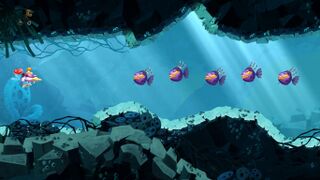 A group of purple redfish, as seen in Rayman Legends.
