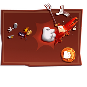 The tutorial for attacking, which depicts Rayman using a charged attack against a Baby Dragon Chef
