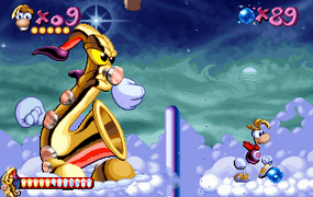 Rayman is pursued by Mr Sax.