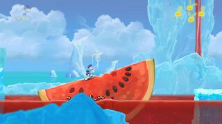 A watermelon from Polar Pursuit tilting to one side due to the weight of the heroes.