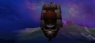 The prow of the Buccaneer is an enormous metal skull.