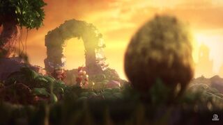 Rayman and Barbara looking at an Ancient Egg in the trailer