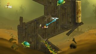 Rayman swinging on a Swingman.