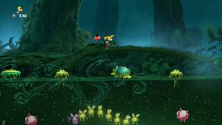 Rayman above a body of water.