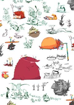 Some concept art from Rayman Origins, which includes an orange Al Tranquilo.