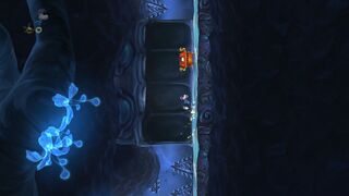 The player and the Tricky Treasure running on a wall.