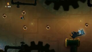 Rayman near a Sharkman