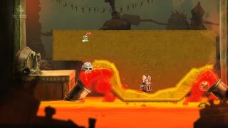 Guacamole must be used to block the lava.